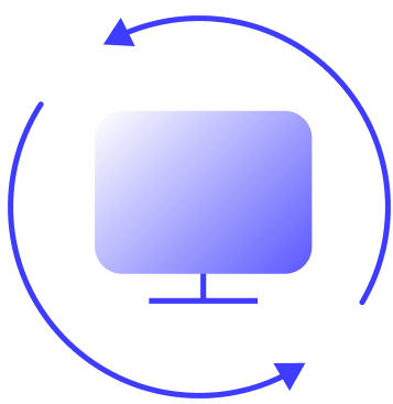 Icon of two arrows circulating a computer