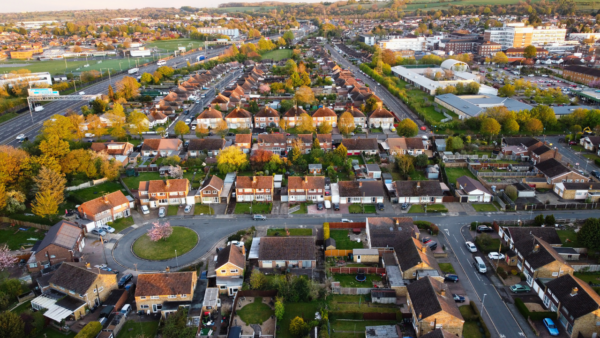 aerial view of a small city