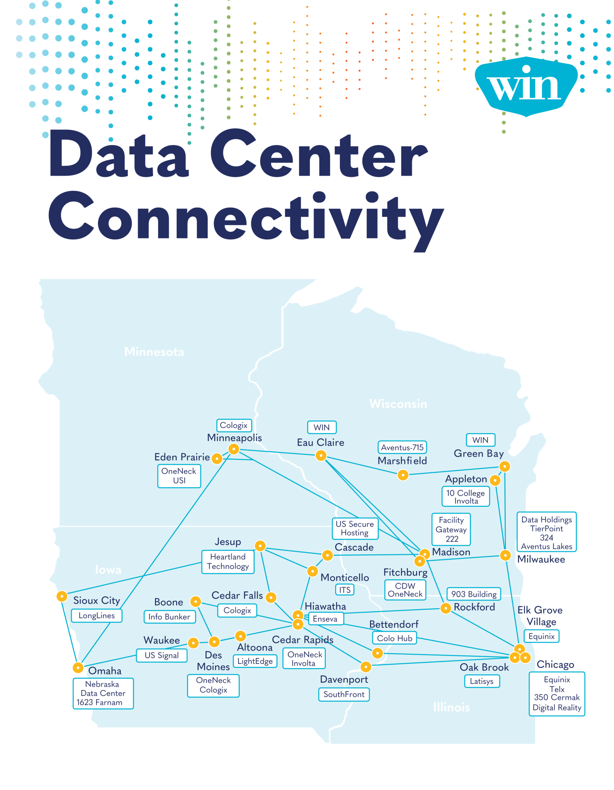 Map of WIN's data center locations