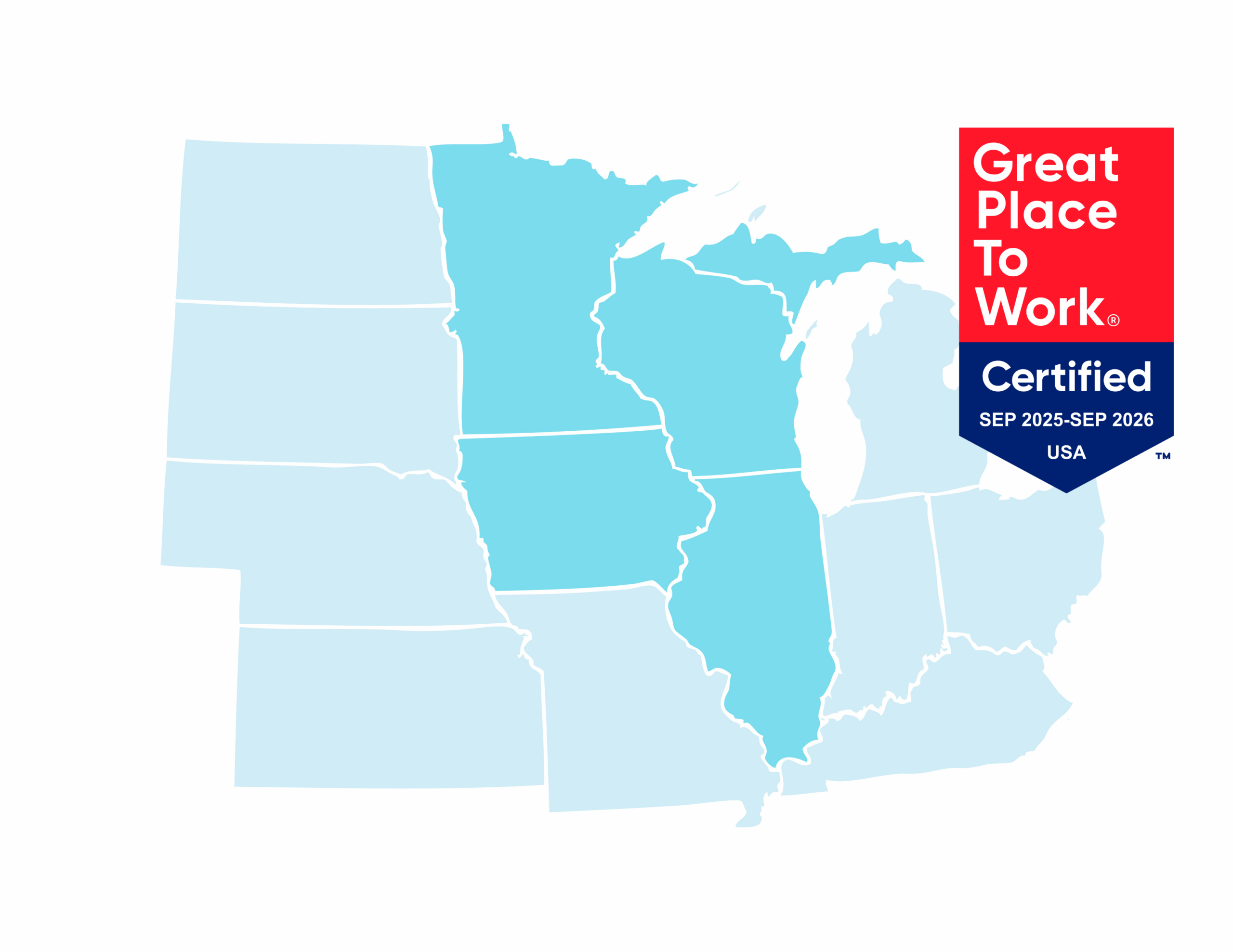 A map of WIN's service area including Wisconsin, Iowa, Minnesota, Illinois and Upper Michigan