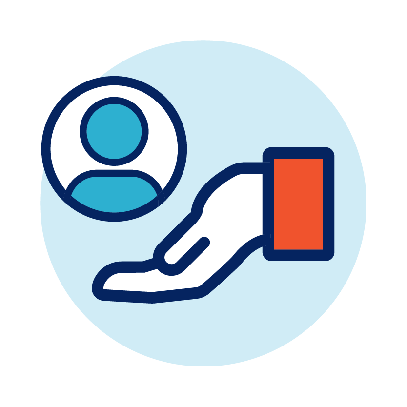 Icon of hand supporting a user
