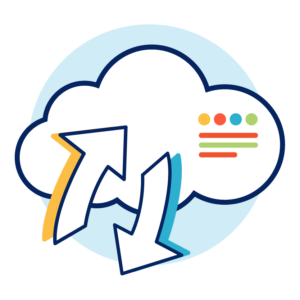 An icon of a cloud with two arrows pointing up and down