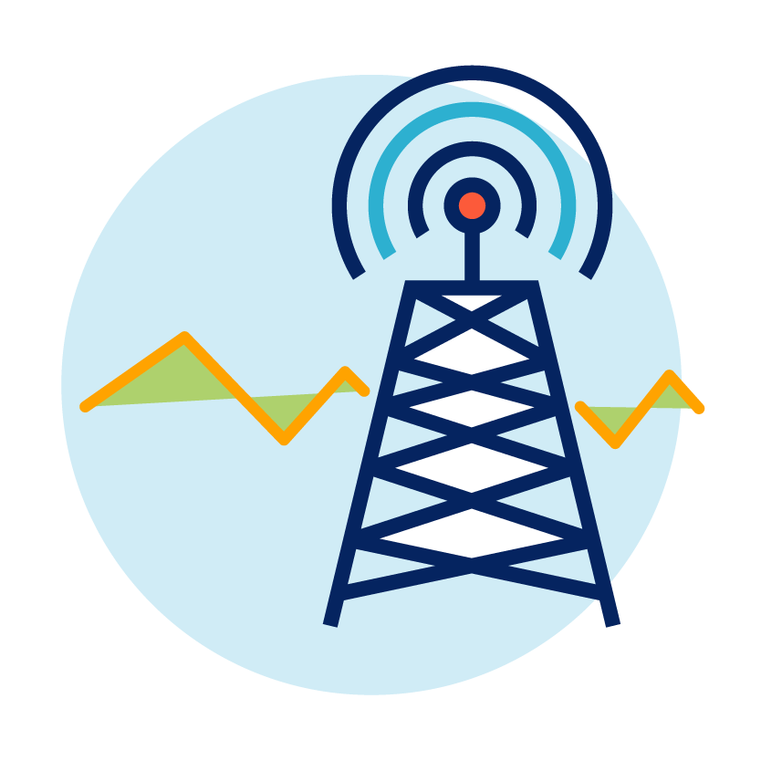 Icon of cell tower representing IRU and micro-duct options for carriers