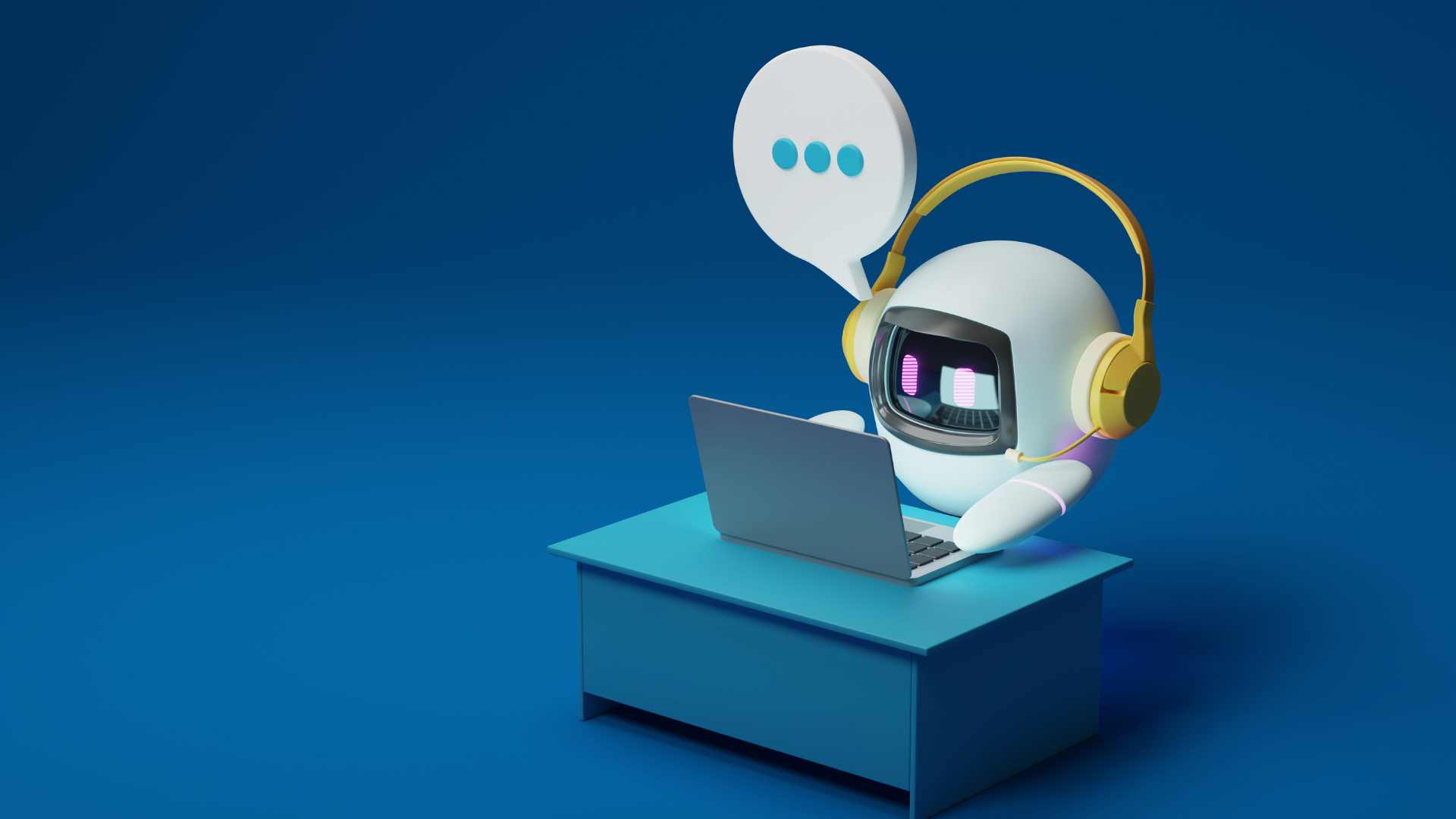 A bot typing on a laptop at a desk