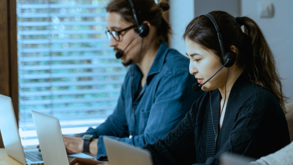 team using a modern business phone